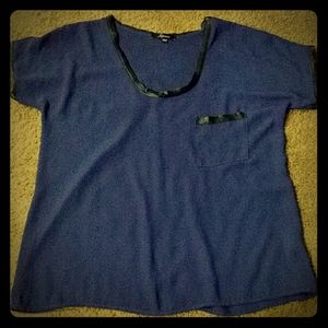 Sheer Dark Blue Shirt with Pleather Accents